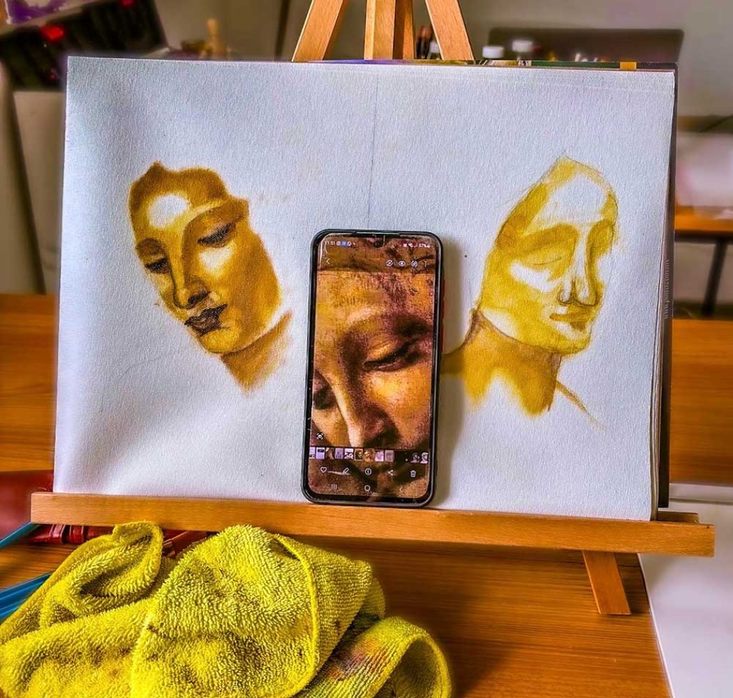 Cuadro en óleo de una alumna del curso de pintura